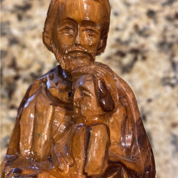 Accents Antique St Joseph And Baby Jesus Handcarved Olive Wood Statue